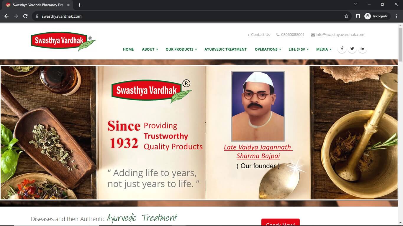 Swasthya Vardhak Pvt. Ltd. - Portfolio by Techomind